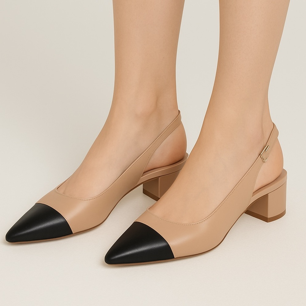 Steve Madden Beige and Black Slingback Kitten Heels